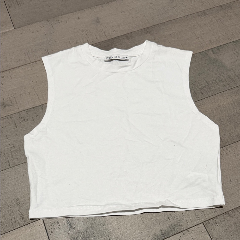 Zara White Cropped Muscle Tank